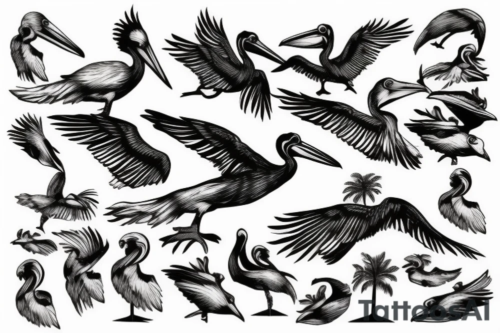 Pelican flying over the sea tattoo idea