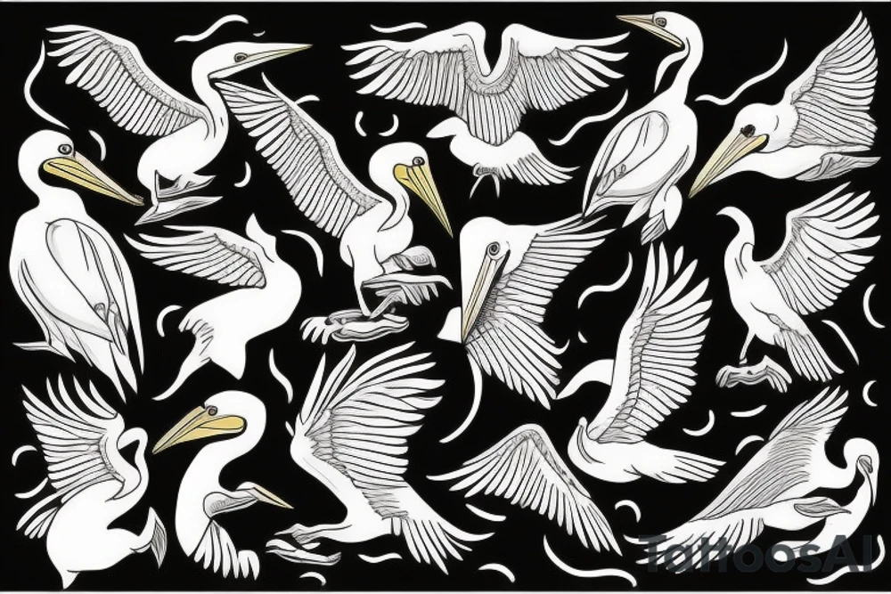 Pelican flying over the sea tattoo idea