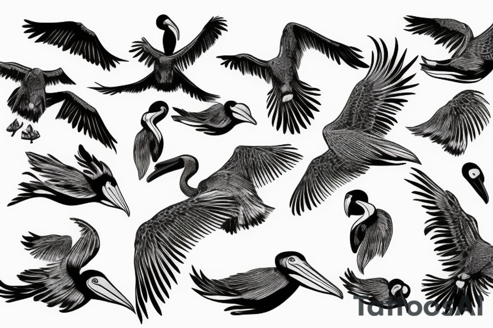 Pelican flying over the sea tattoo idea