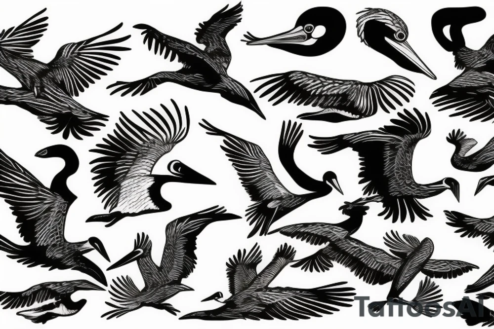 Pelican flying over the sea tattoo idea