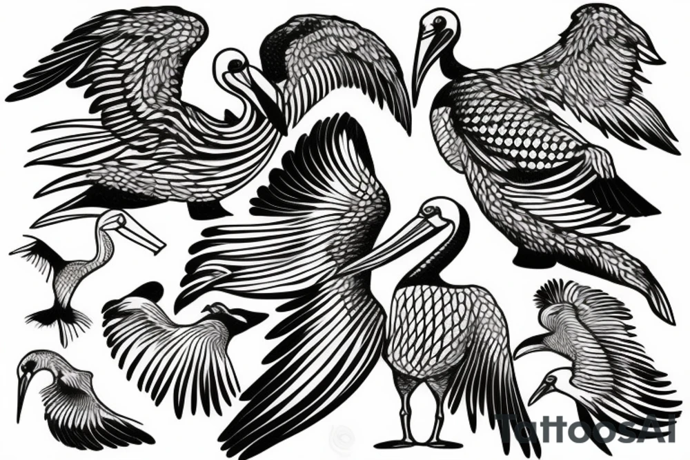 Pelican flying over the sea tattoo idea