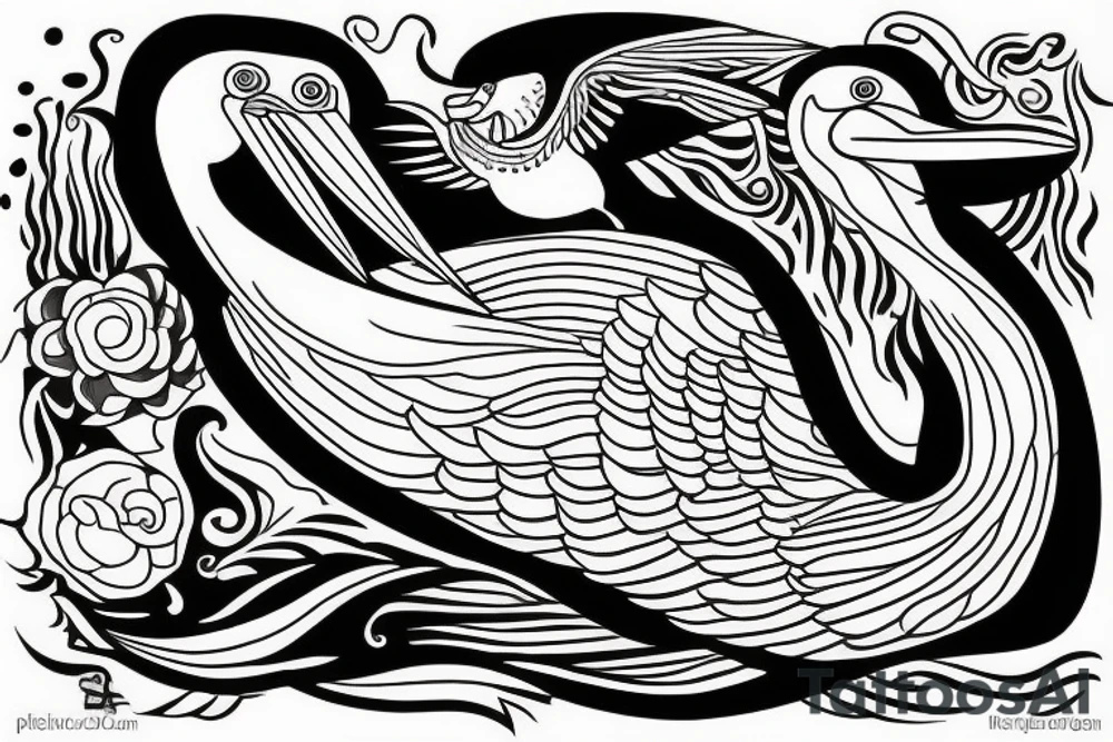 Pelican flying over the sea tattoo idea