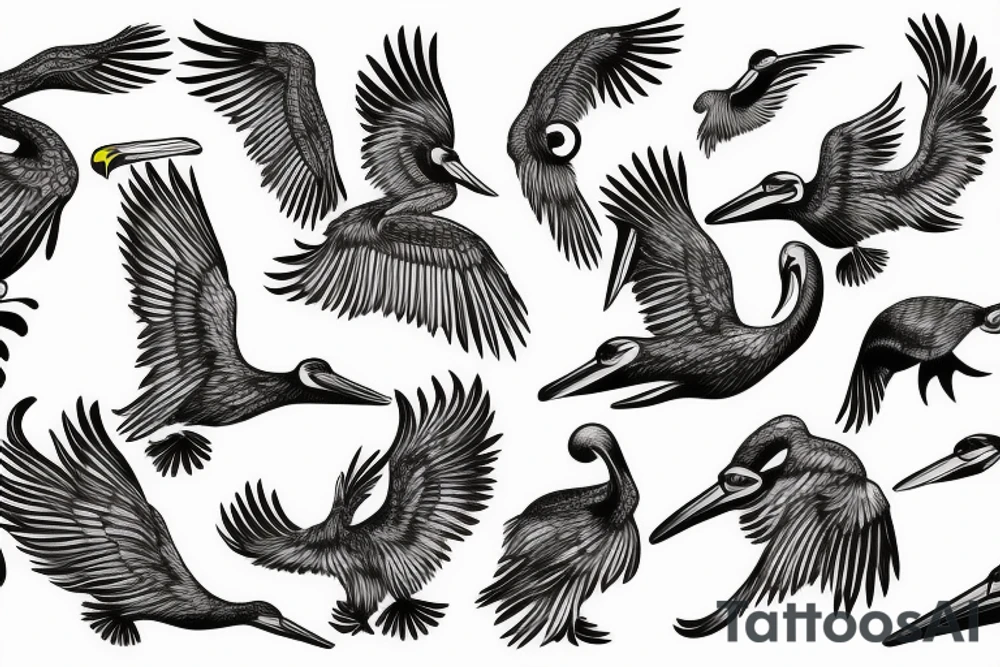 Pelican flying over the sea tattoo idea
