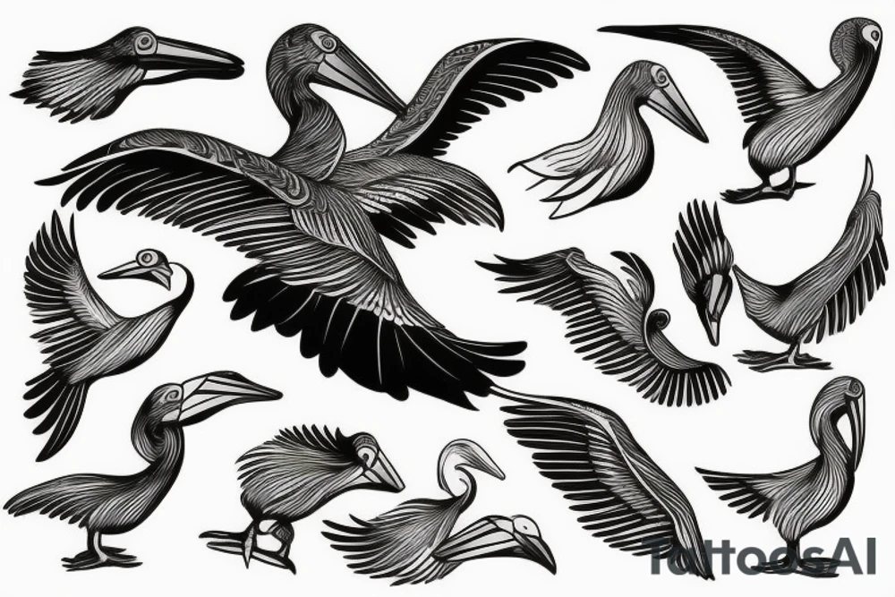 Pelican flying over the sea tattoo idea