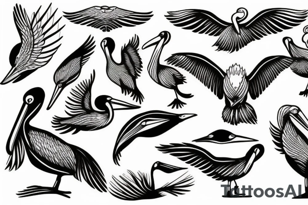 Pelican flying over the sea tattoo idea