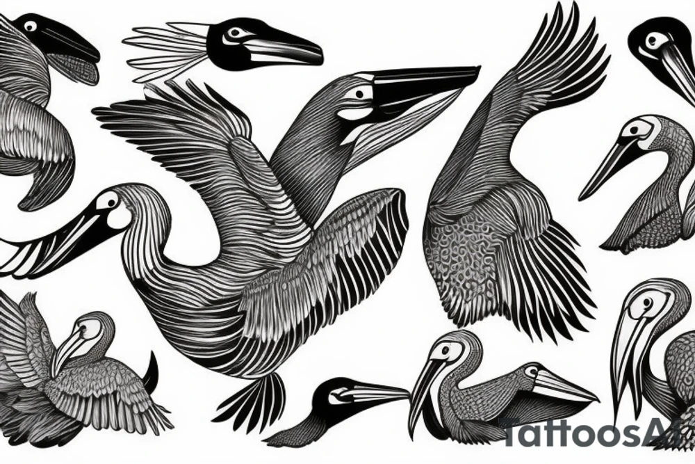 Pelican flying over the sea tattoo idea