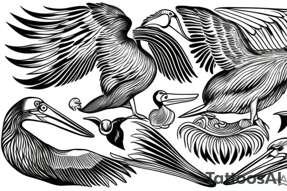 Pelican flying over the sea tattoo idea