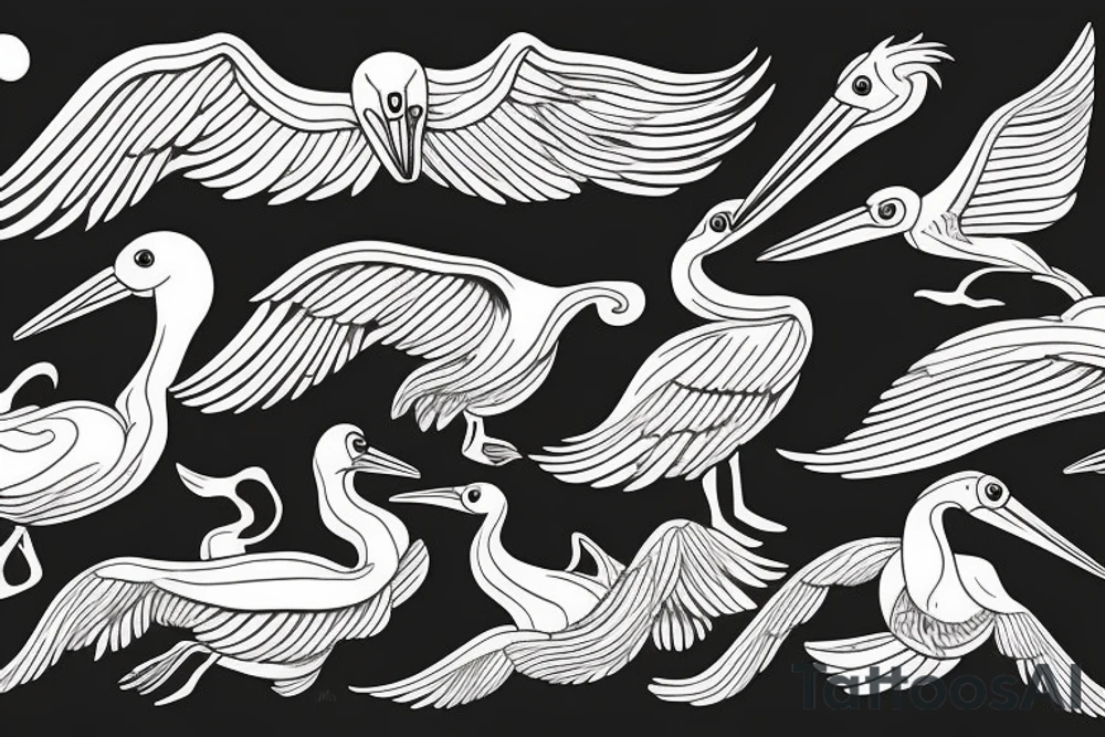 Pelican flying over the sea tattoo idea