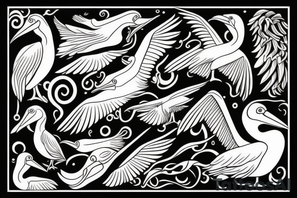 Pelican flying over the sea tattoo idea