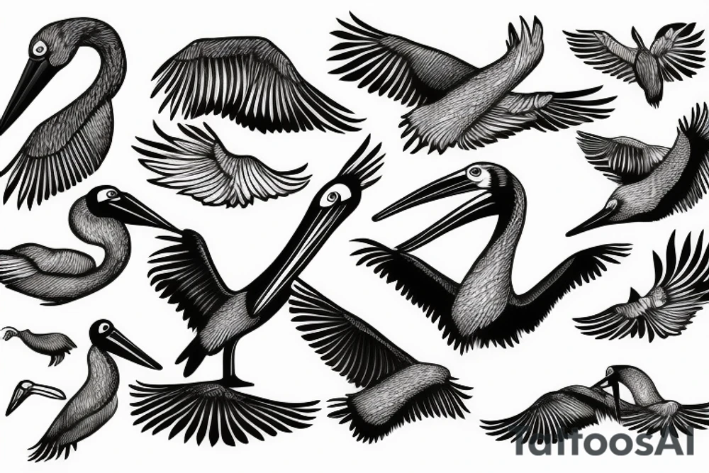 Pelican flying over the sea tattoo idea