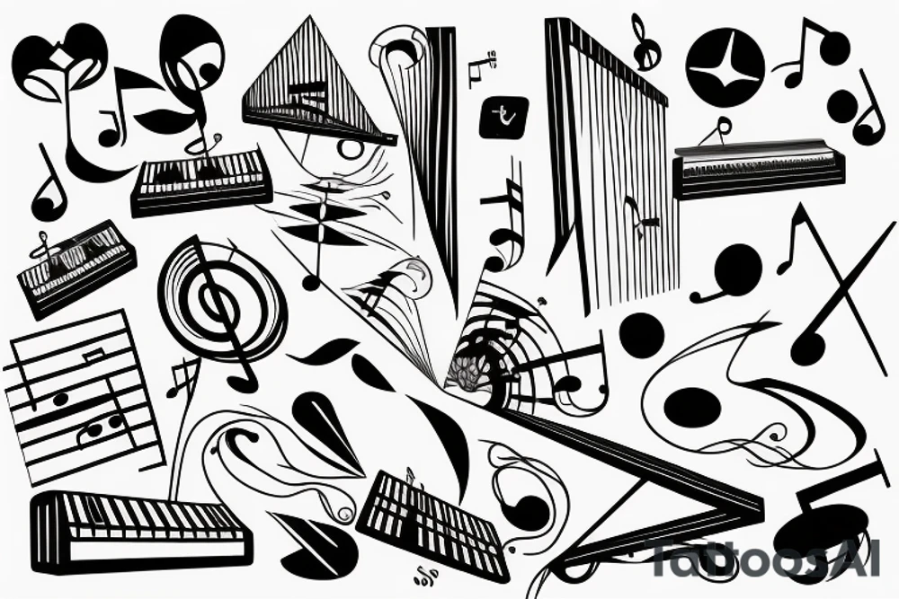 Piano keyboard and music symbols tattoo idea