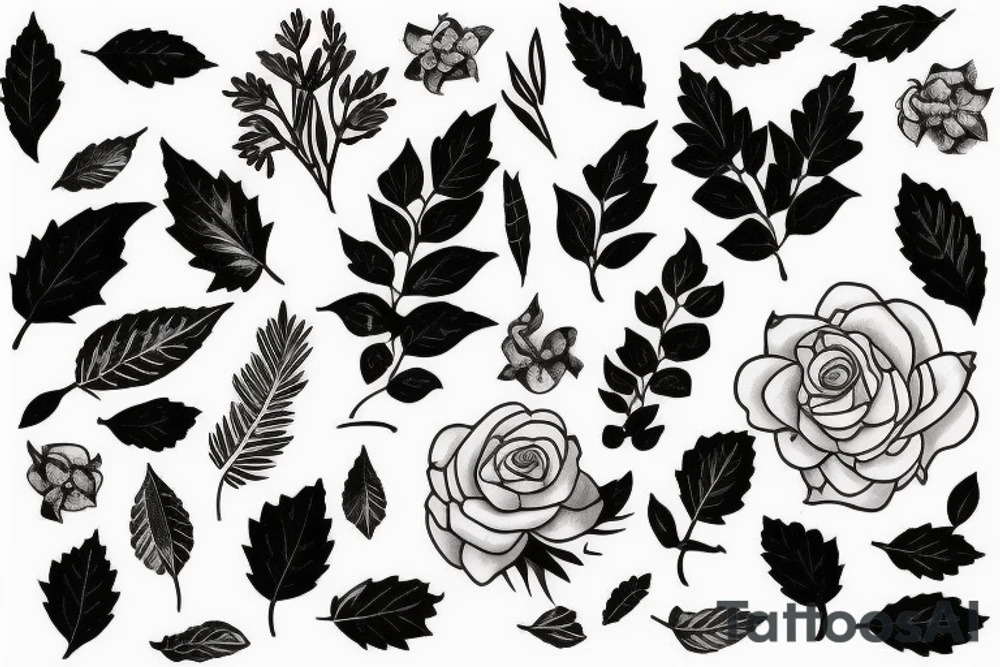 Leaves and flowers in  wine tattoo idea