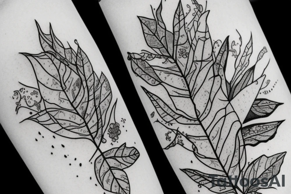 Leaves and flowers in wine tattoo idea