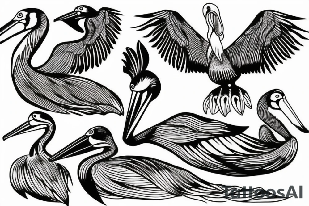 Pelican flying over the sea tattoo idea