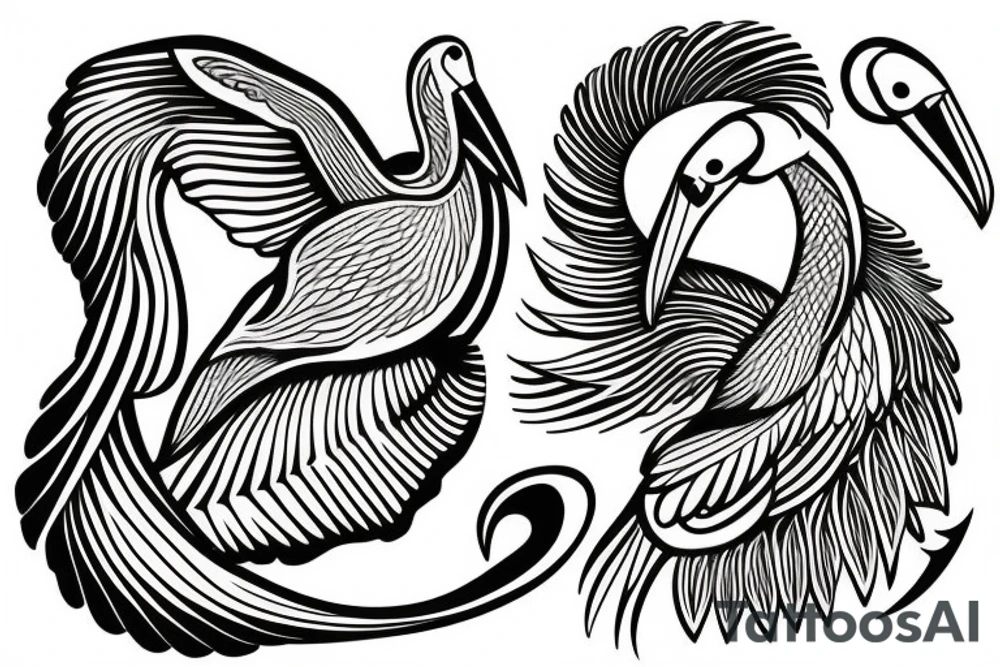 Pelican flying over the sea tattoo idea