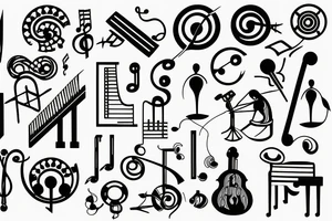 Piano keyboard and music symbols and simple composition tattoo idea