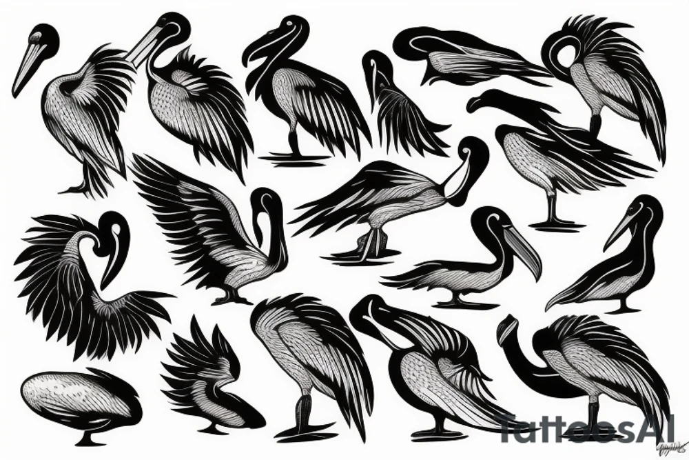 Pelican flying over the sea tattoo idea