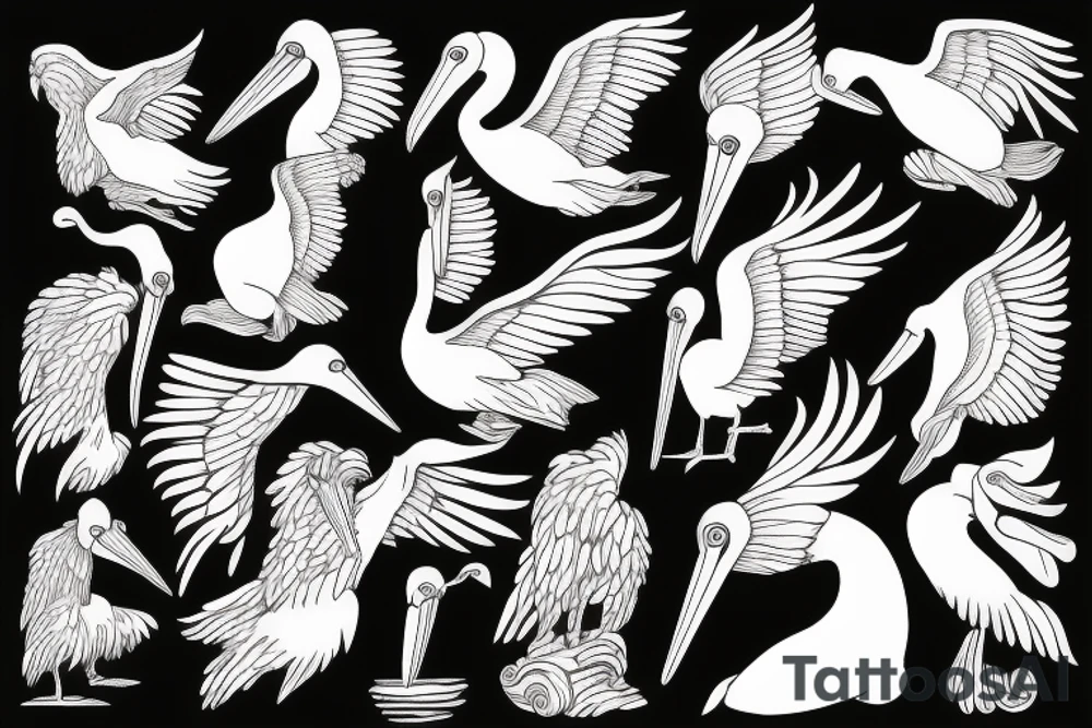 Pelican flying over the sea tattoo idea