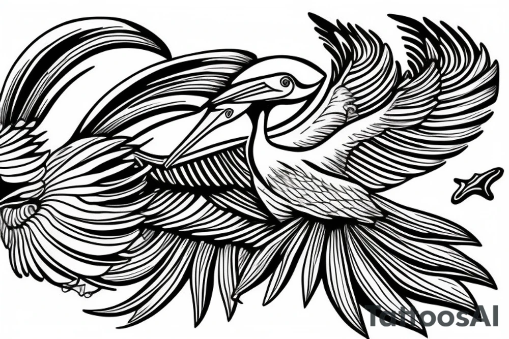 Pelican flying over the sea tattoo idea