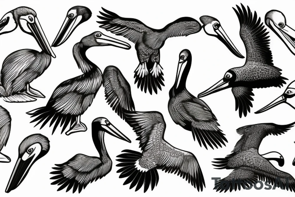 Pelican flying over the sea tattoo idea