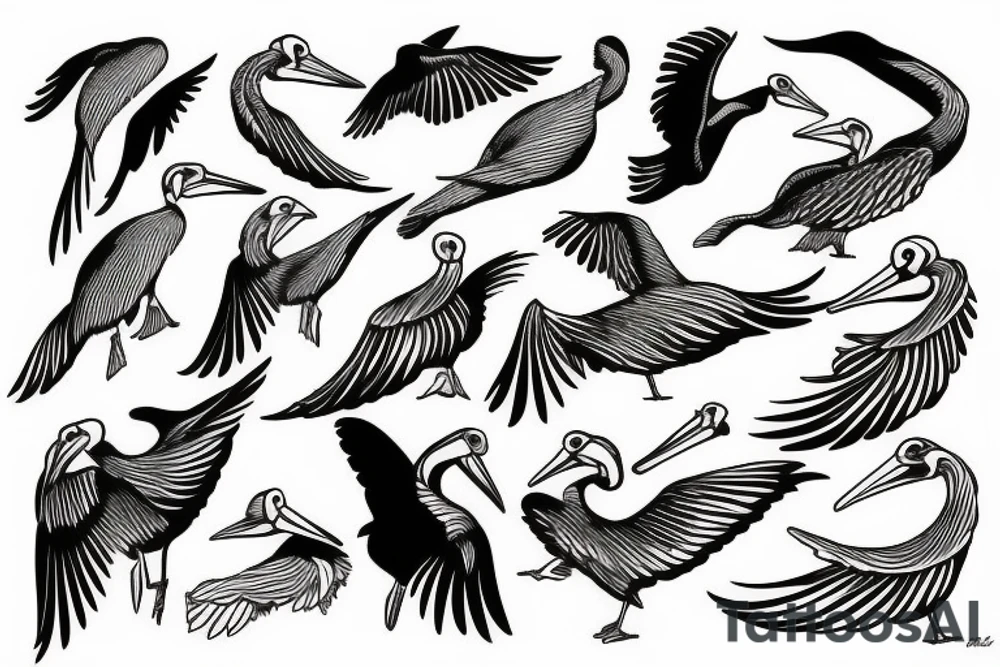Pelican flying over the sea tattoo idea