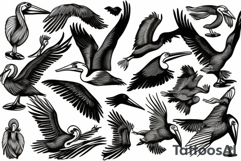 Pelican flying over the sea tattoo idea