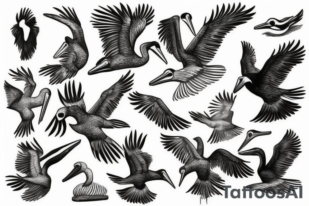 Pelican flying over the sea tattoo idea