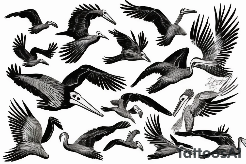 Pelican flying over the sea tattoo idea