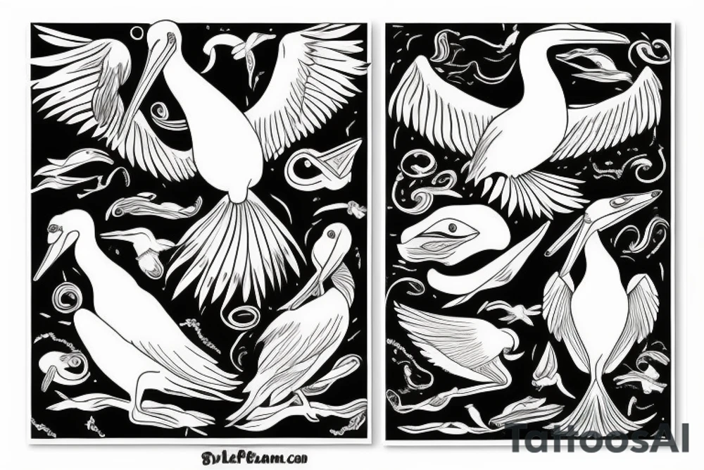 Pelican flying over the sea tattoo idea