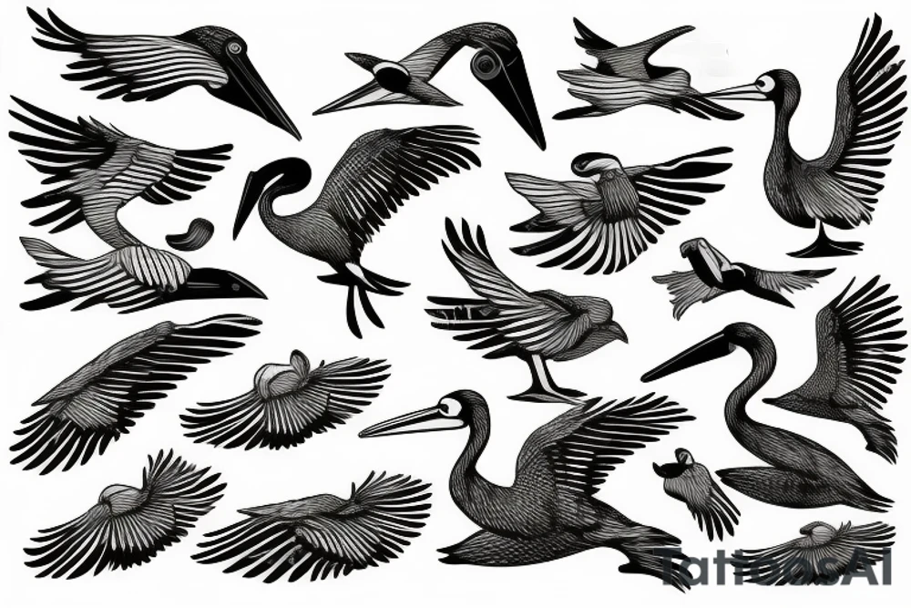 Pelican flying over the sea tattoo idea