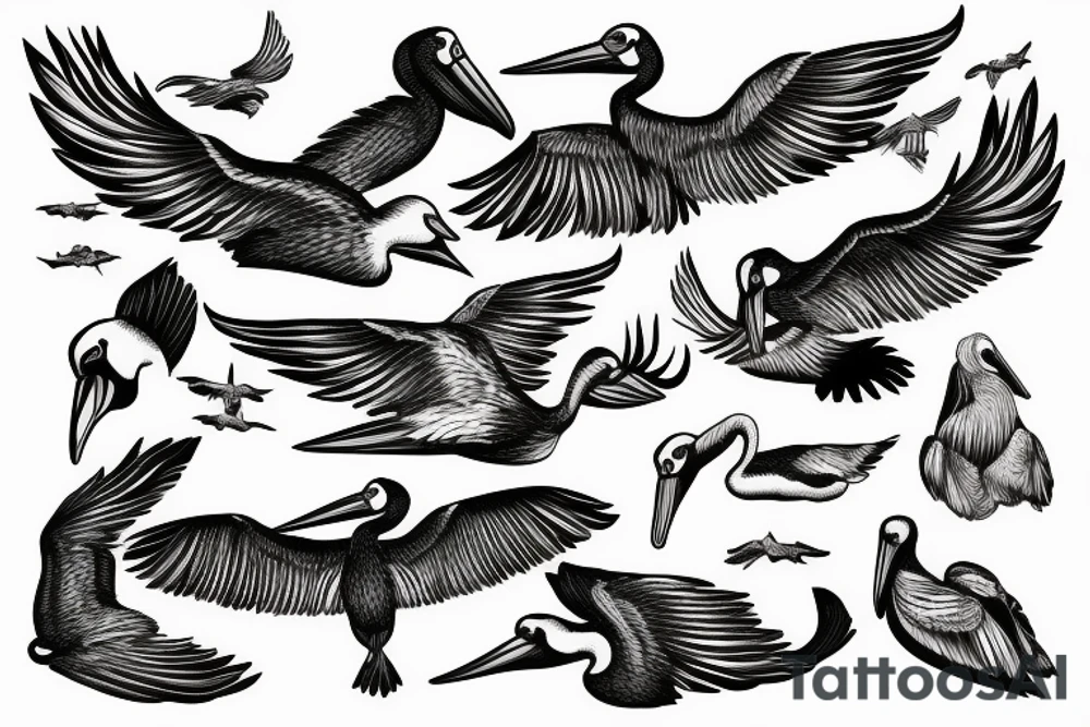 Pelican flying over the sea tattoo idea