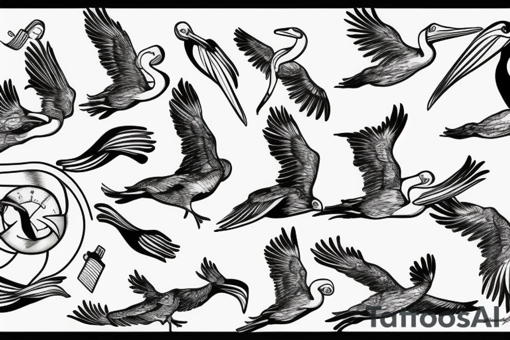 Pelican flying over the sea tattoo idea