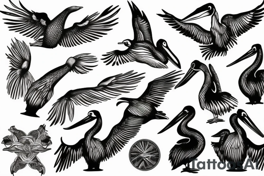 Pelican flying over the sea tattoo idea