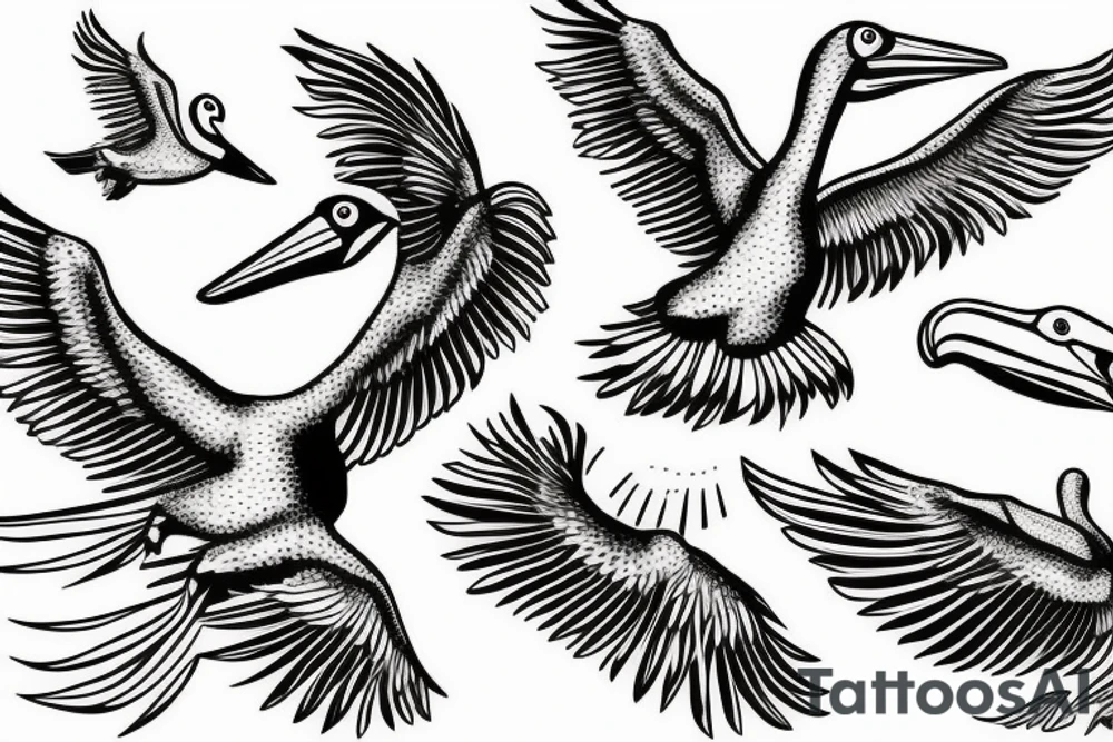 Pelican flying over the sea tattoo idea