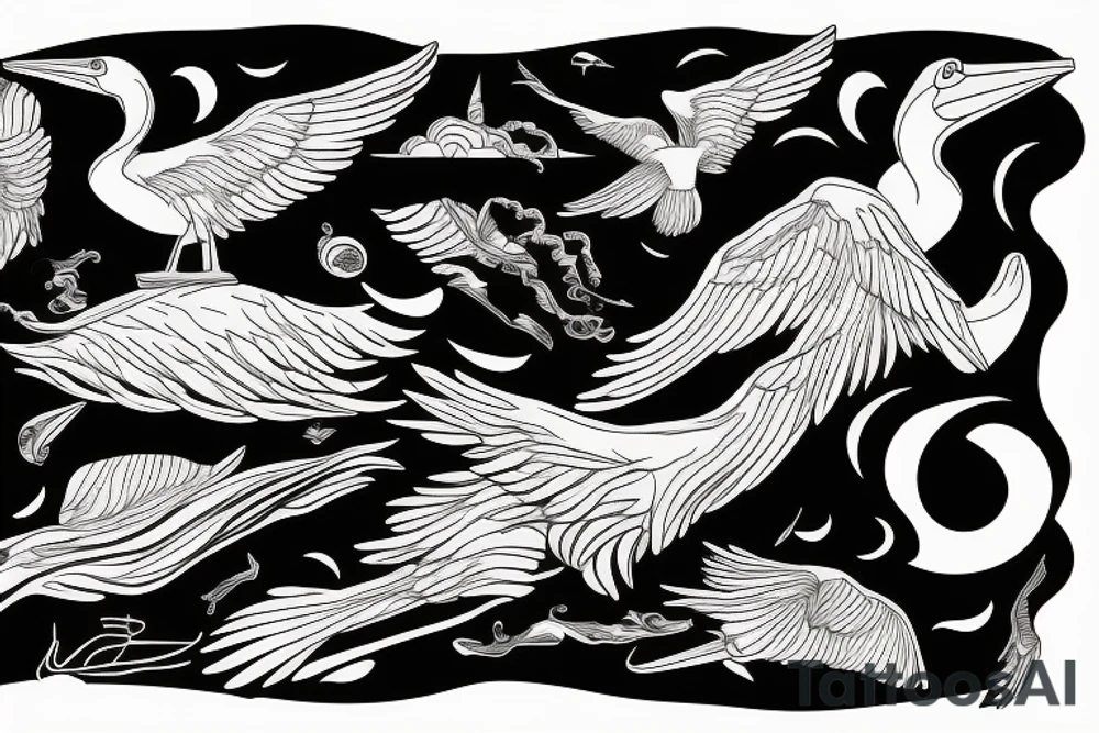 Pelican flying over the sea tattoo idea