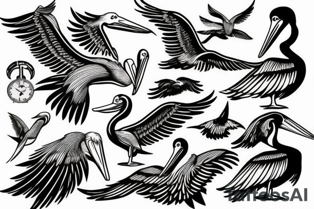 Pelican flying over the sea tattoo idea