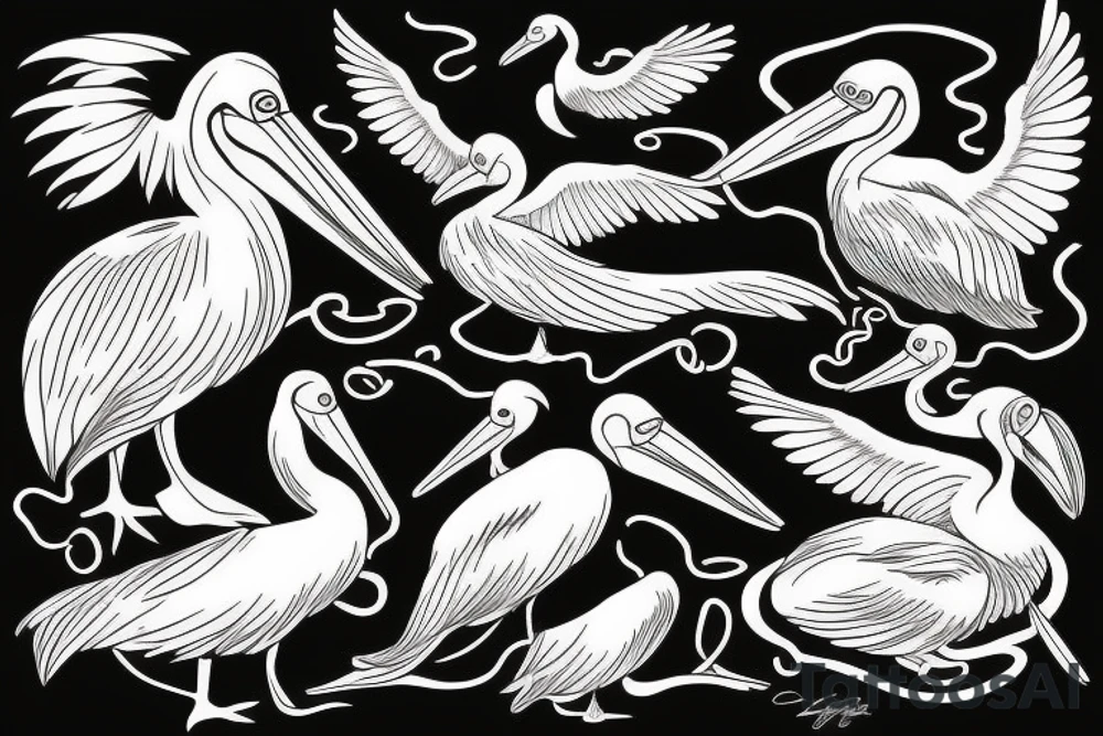 Pelican flying over the sea tattoo idea