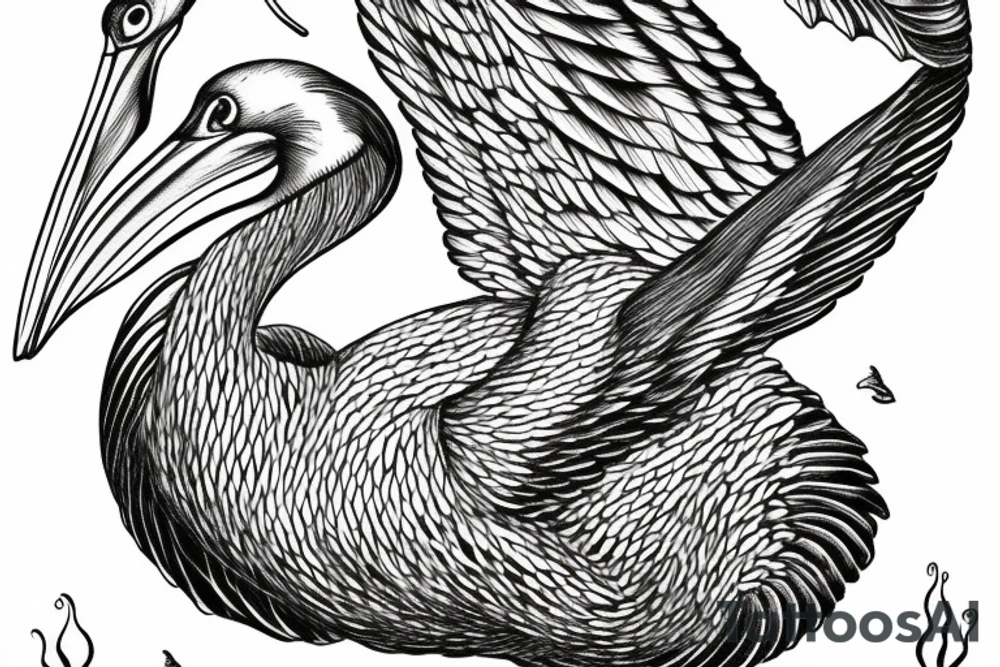 Pelican flying over the sea tattoo idea