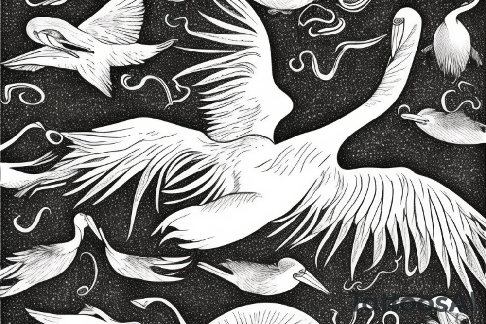 Pelican flying over the sea tattoo idea