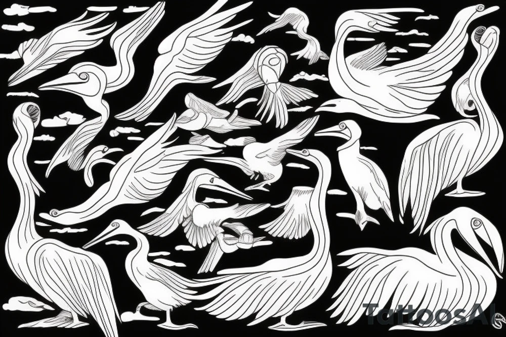 Pelican flying over the sea tattoo idea