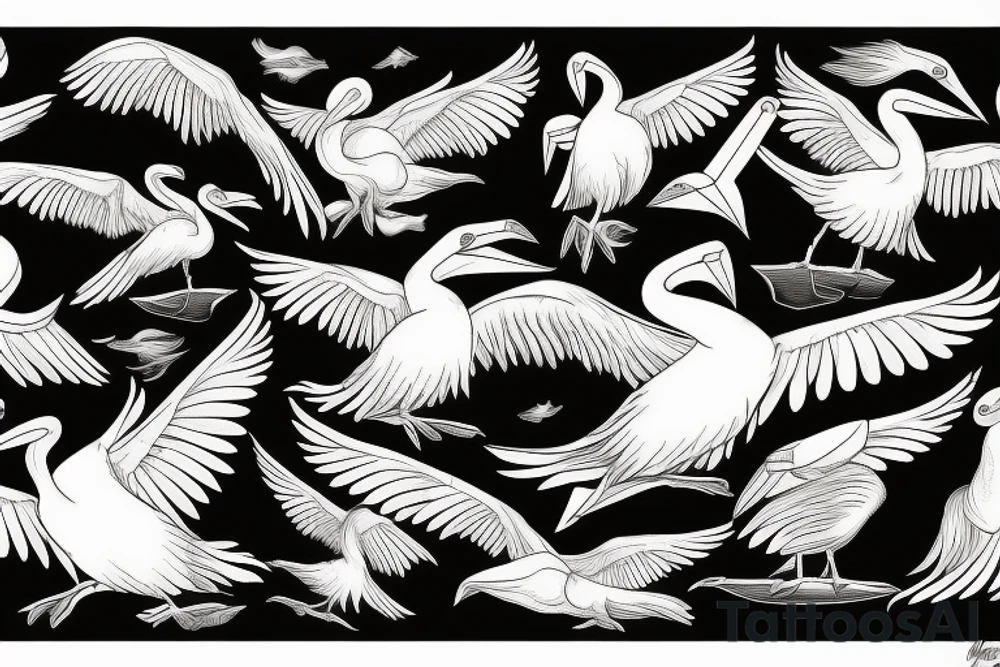 Pelican flying over the sea tattoo idea