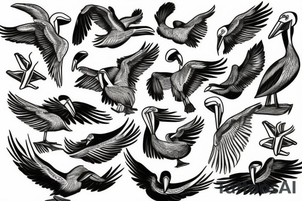 Pelican flying over the sea tattoo idea