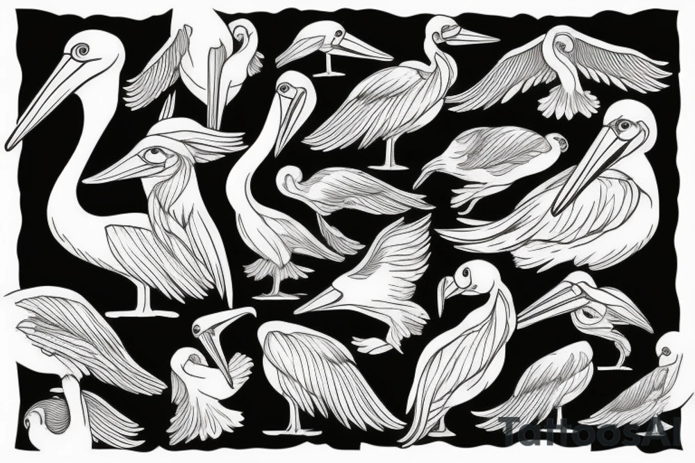 Pelican flying over the sea tattoo idea