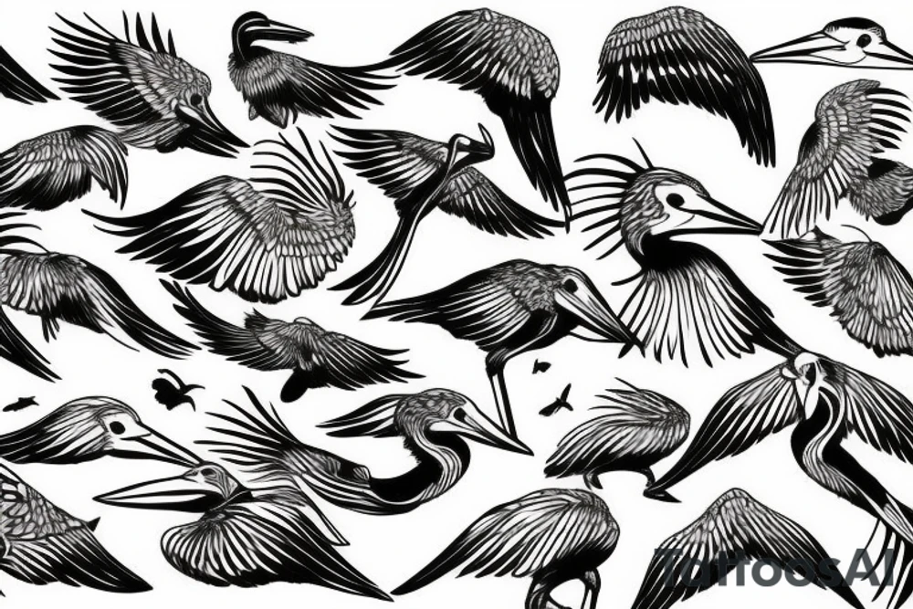 Pelican flying over the sea tattoo idea