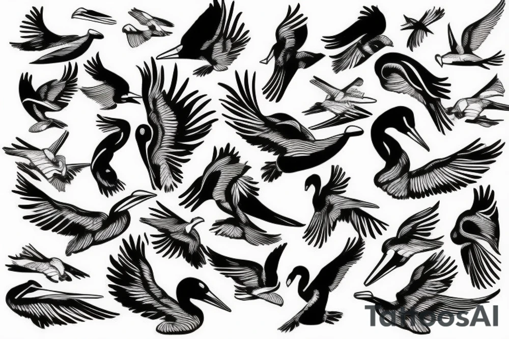 Pelican flying over the sea tattoo idea