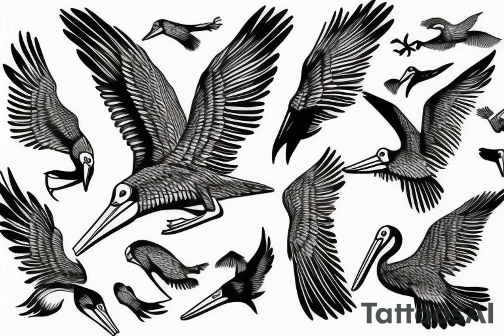 Pelican flying over the sea tattoo idea
