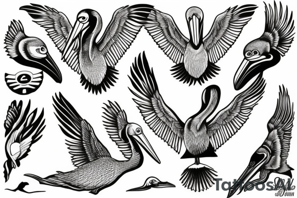 Pelican flying over the sea tattoo idea