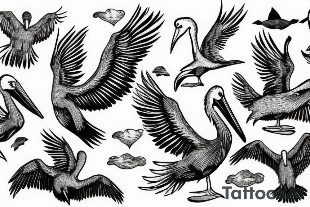 Pelican flying over the sea tattoo idea