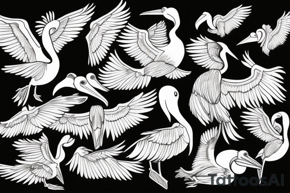 Pelican flying over the sea tattoo idea