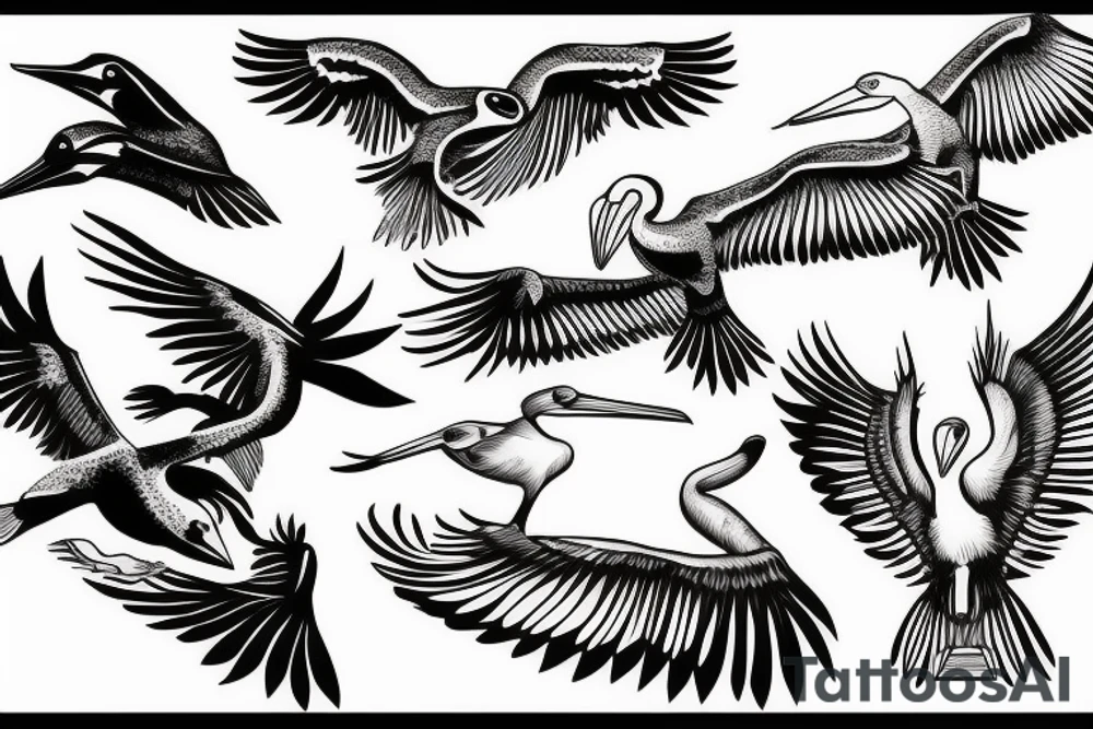 Pelican flying over the sea tattoo idea